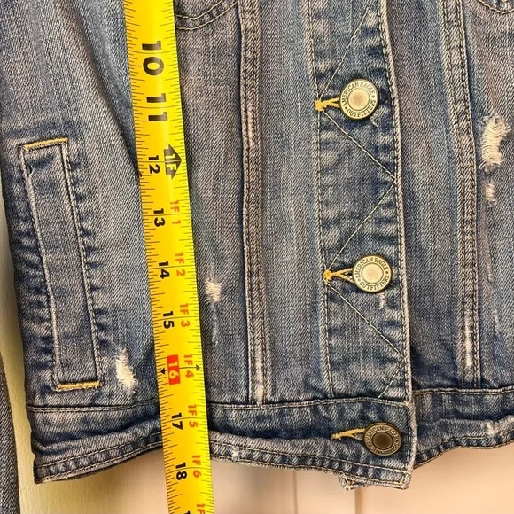 American Eagle Distressed Cropped Denim Jean Jacket Women Medium Western Cowgirl - Picture 7 of 7
